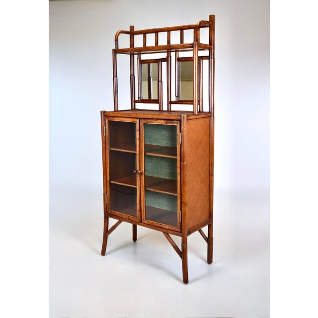 English 1990s British Colonial Faux Bamboo Etagere Storage Display Cabinet For Sale - Image 3 of 10