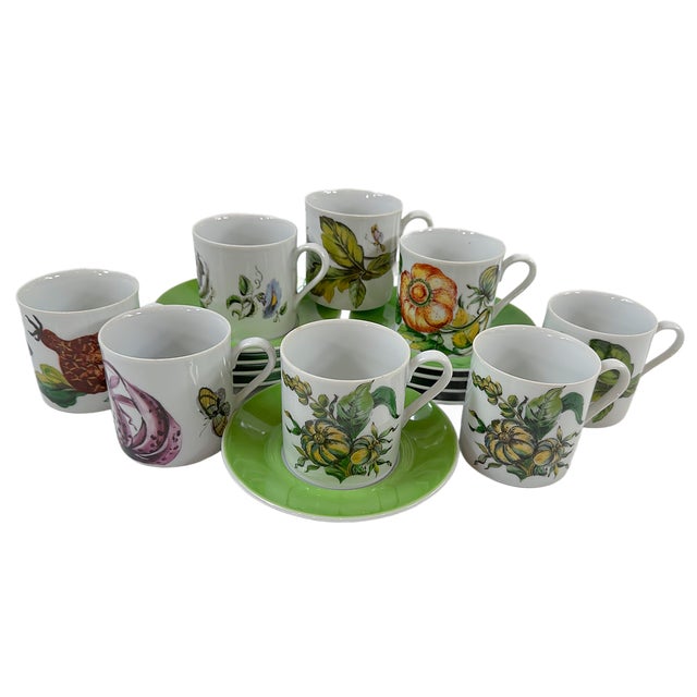 English Vintage Mottahedeh Chelsea Botanical Cup & Saucer Set- 16 Pieces For Sale - Image 3 of 7