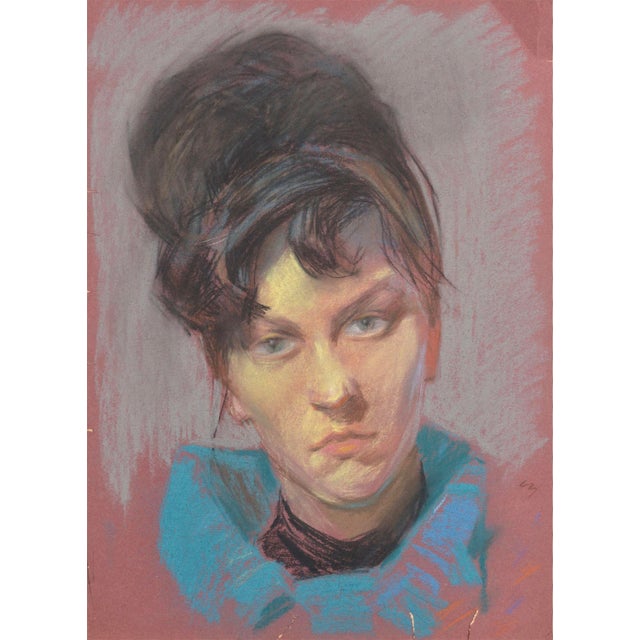 1960s Albert Goltjakov, Portrait of a Woman, 1962, Pastel on Paper For Sale - Image 5 of 5