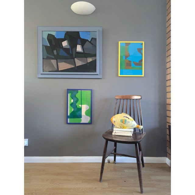 Abstract 1958 Mid-Century Modern 'Geometric Pathway' Vintage Original Abstract Landscape, Framed For Sale - Image 3 of 12