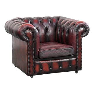 English Chesterfield Leather Armchair on Wheels For Sale