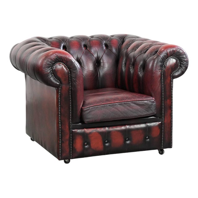 English Chesterfield Leather Armchair on Wheels For Sale