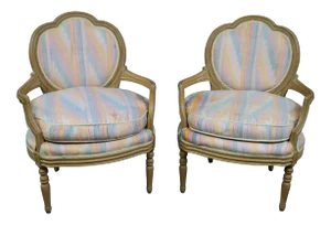 Louis XVI Bleached Cherry Open Arm Chairs - a Pair