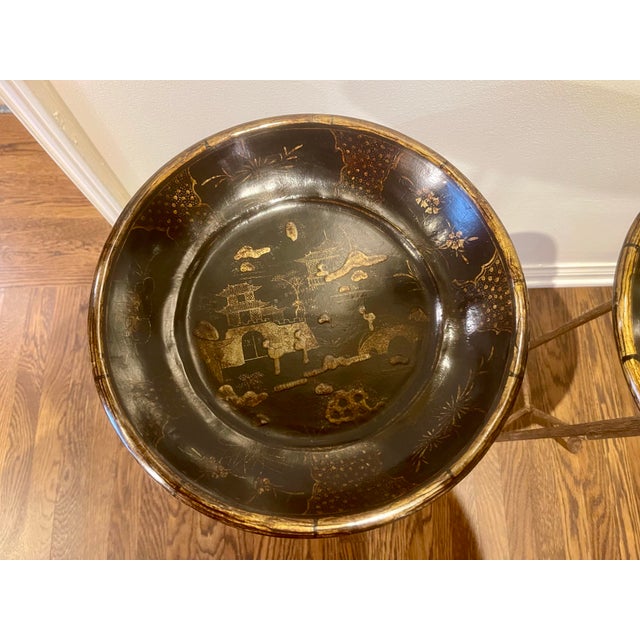 Black Attributed to Dennis & Leen Chinoiserie Black and Gold Cocktail Side Table a Pair For Sale - Image 8 of 10