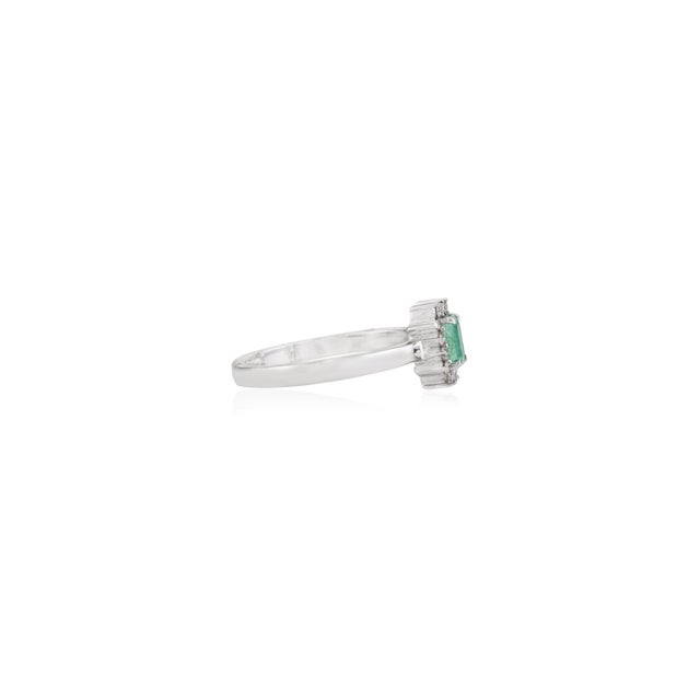 Not Yet Made - Made To Order Minimalist 0.28 Carat Emerald Halo Diamond Ring in 925 Silver, Size 8 For Sale - Image 5 of 11