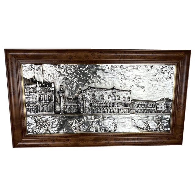 Large Silver Bas Relief of St. Mark's Square, Venice, 1980s For Sale