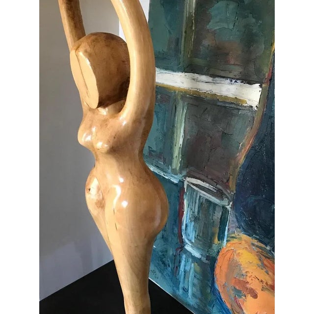 Large Modernist Wood Sculpture of Woman Dancer, Denmark, 1960s For Sale - Image 8 of 10