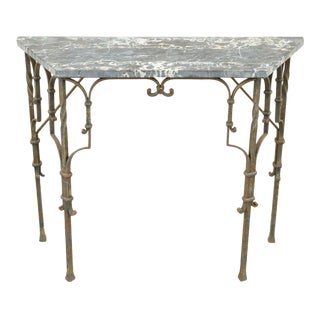 Antique French Art Nouveau Wrought Iron Marble Top Small Console Hall Table For Sale