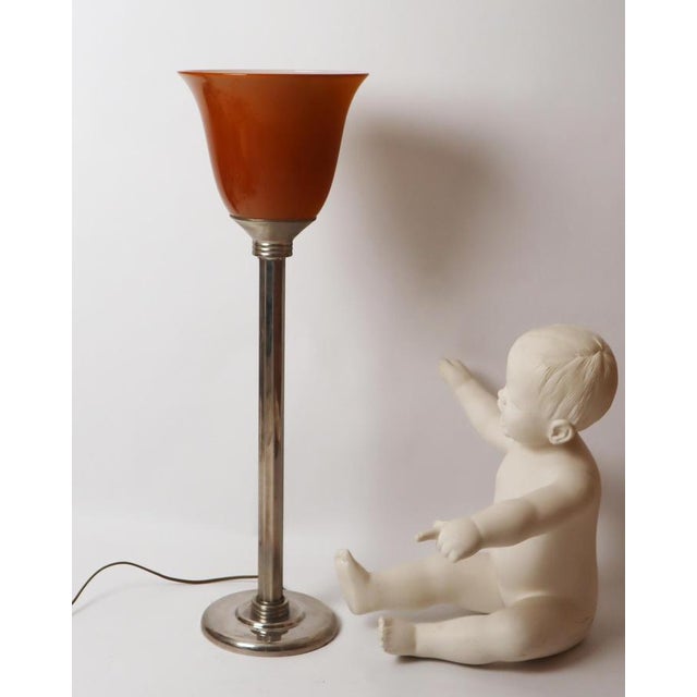 French Art Deco Style Table Lamp with Brown Overlay Glass, 1980s For Sale - Image 15 of 17
