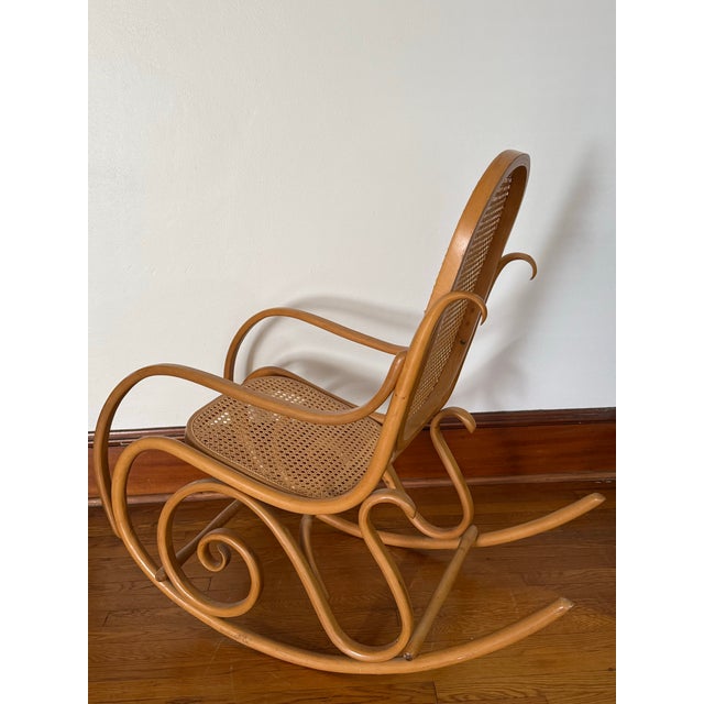 Tan Vintage Thonet Style Bentwood and Cane Rocking Chair For Sale - Image 8 of 11