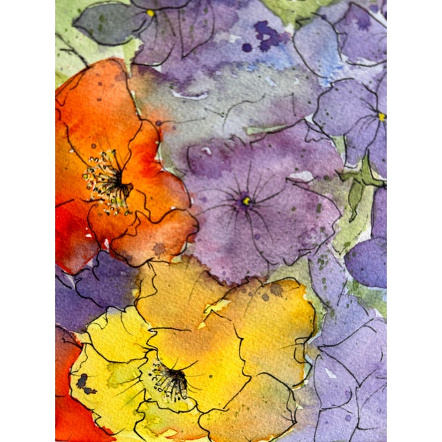 Original Framed Watercolor Painting “Iceland Poppies and Sweet Peas” For Sale - Image 9 of 12