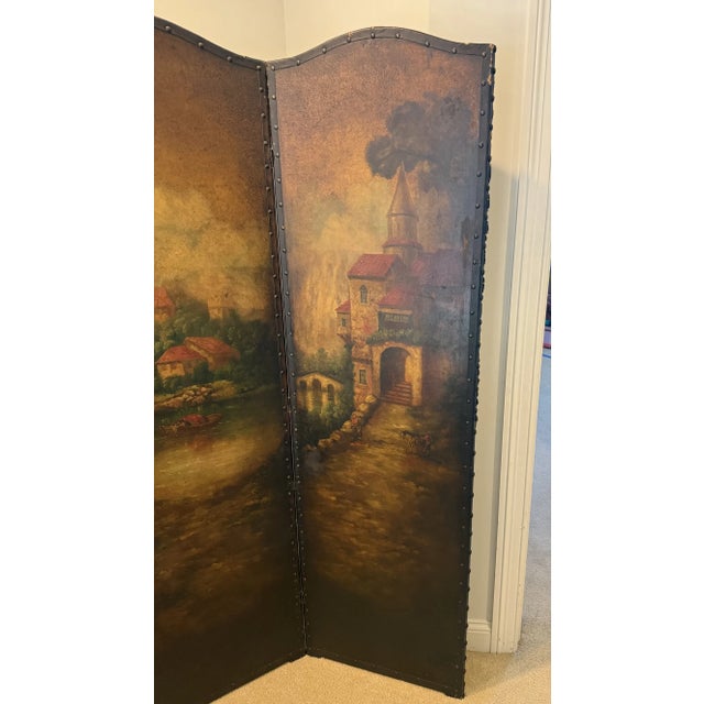 Antique Painted Leather Screen For Sale In Nashville - Image 6 of 8