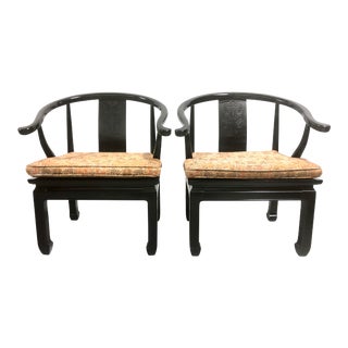 Vintage Chinese Horseshoe Chairs in Black Lacquer by Century Chair Co For Sale