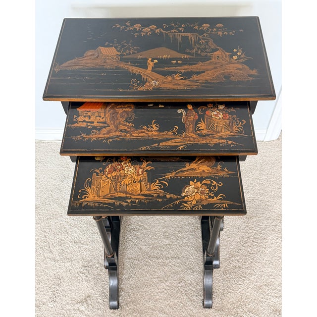 Black Lacquered Chinoiserie Nesting Tables by Beacon Hill For Sale - Image 16 of 18