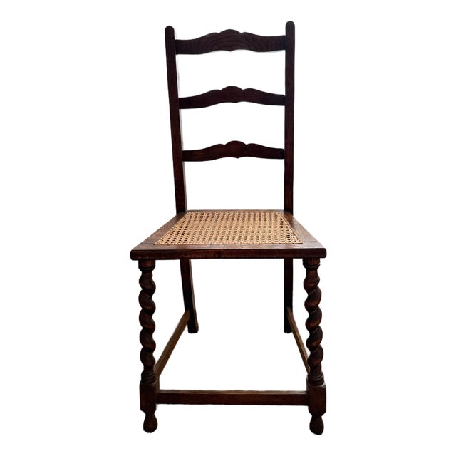 Antique Jacobean-Style Barley Twist Side Chair With Cane Seat For Sale