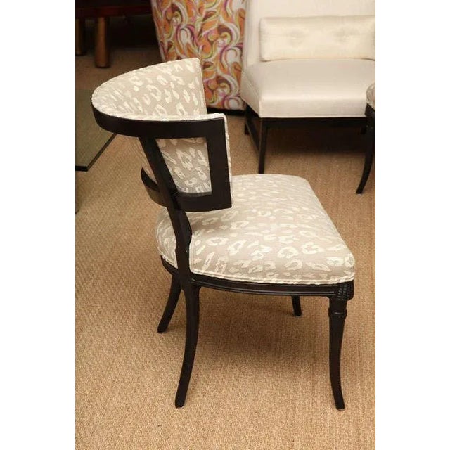 Black Vintage 1940's Grosfeld House Regency Wood Side Chairs With Cream and Off White Leopard Upholstery Pair Of For Sale - Image 8 of 10