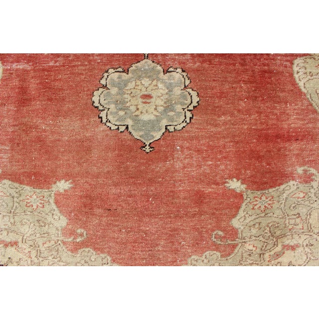 Rose Classic Antique Sivas Rug Turkish in Medallion Design With Coral Red Field & Light Green For Sale - Image 8 of 11