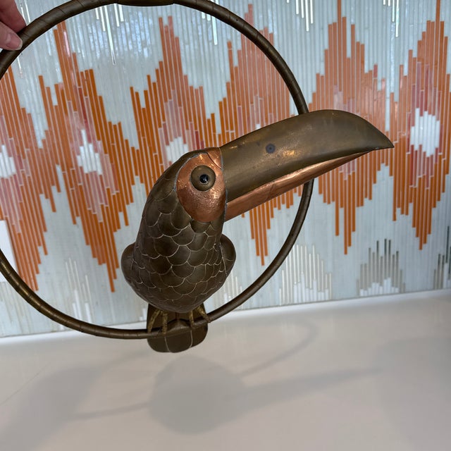Mid-Century Modern Vintage Brass and Copper Attributed Sergio Bustamante Toucan Bird For Sale - Image 3 of 12