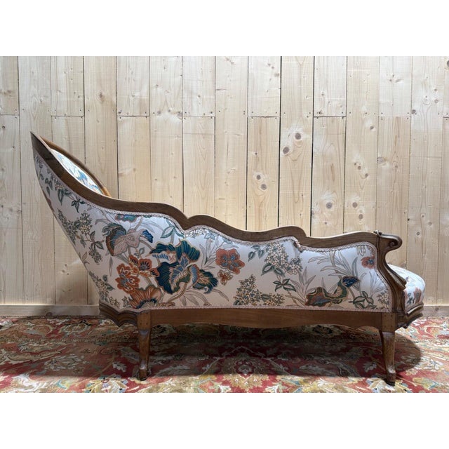 Louis Philippe Chaise Lounge in Carved Walnut For Sale - Image 6 of 9