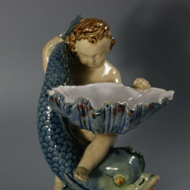 Ceramic Minton Majolica Boy and Dolphin Salt For Sale - Image 7 of 12