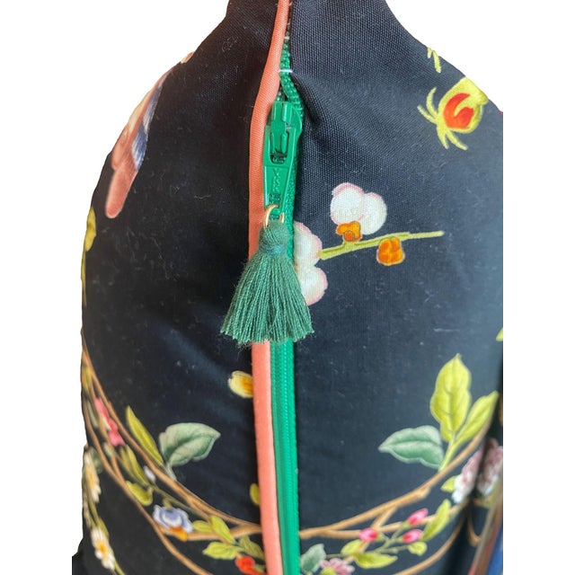 Traditional Botanical Black Throw Pillow Cover For Sale - Image 3 of 5