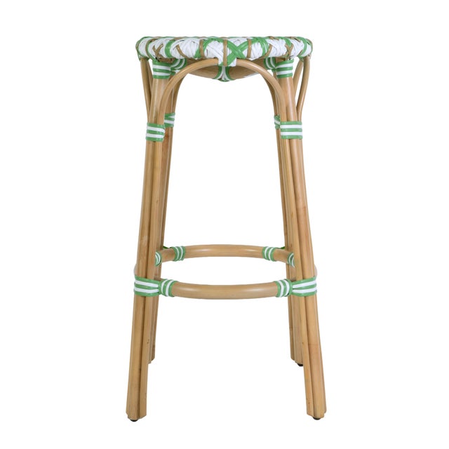 Ballito 30 in. Seat Height Oval Rattan Bar Stool with Footrest, French White, Green & Brown For Sale In Chicago - Image 6 of 8