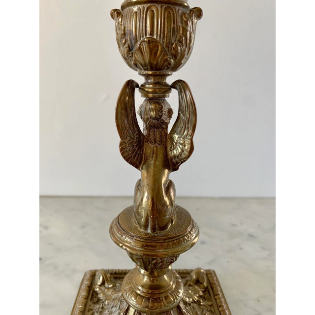 19th-Century Egyptian Revival Gilt Bronze Sphinx Candlesticks, Pair For Sale - Image 9 of 13