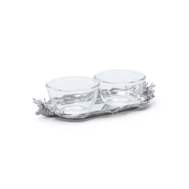 St. Anton Stag Head Pewter Serving Tray with Glass Bowls For Sale - Image 4 of 4