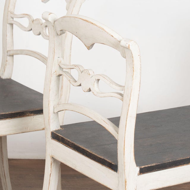 Late 19th Century Pair of Swedish Gustavian White Painted Benches With Black Seats For Sale - Image 6 of 15