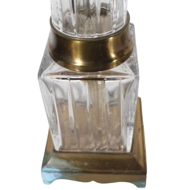 Pr. Columnar Form Glass and Brass Table Lamps For Sale - Image 4 of 12