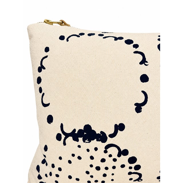 Contemporary Erin Flett Hand-Printed Navy & Natural Canvas Lumbar Pillow For Sale - Image 3 of 5