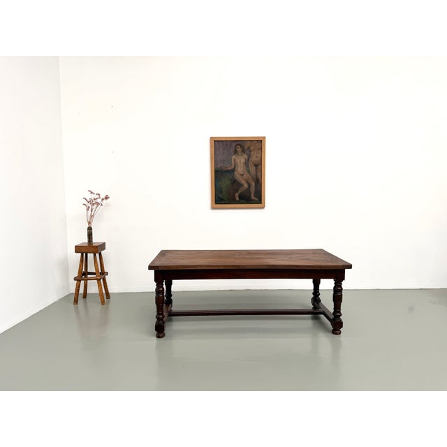 Vintage Farmhouse Table in Walnut with Turned Legs, 1950s For Sale - Image 14 of 18