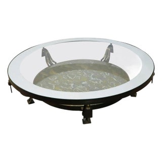 1950s Attributed to Arturo Pani Brass and Glass Circular Table with Vintaged Mirror Shelf For Sale