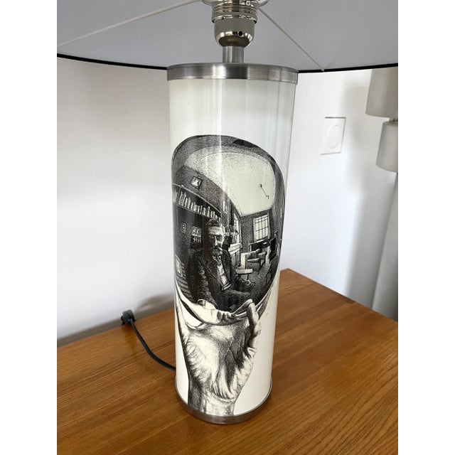 Metal Pair of Lamps Black and White MC Maurits Cornelis Escher. Italy, 1980s For Sale - Image 7 of 13