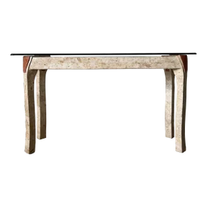 Maitland Smith Tessellated Stone and Glass Top Console Table