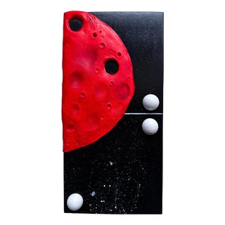 Vera Vizzi, Modular Domino Wall Sculpture Red Lunar Panel, 2026, Mixed-Media Foam Clay on Wood For Sale