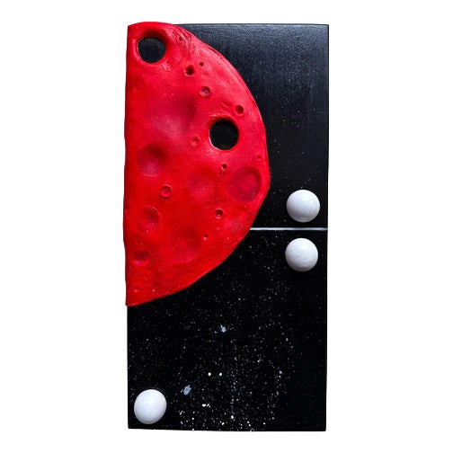 Vera Vizzi, Modular Domino Wall Sculpture Red Lunar Panel, 2026, Mixed-Media Foam Clay on Wood For Sale