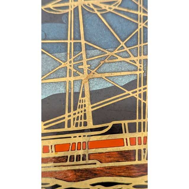 The Couroc Company Mid-Century Couroc Serving Tray With Statue of Liberty and Ship Inlay For Sale - Image 4 of 5