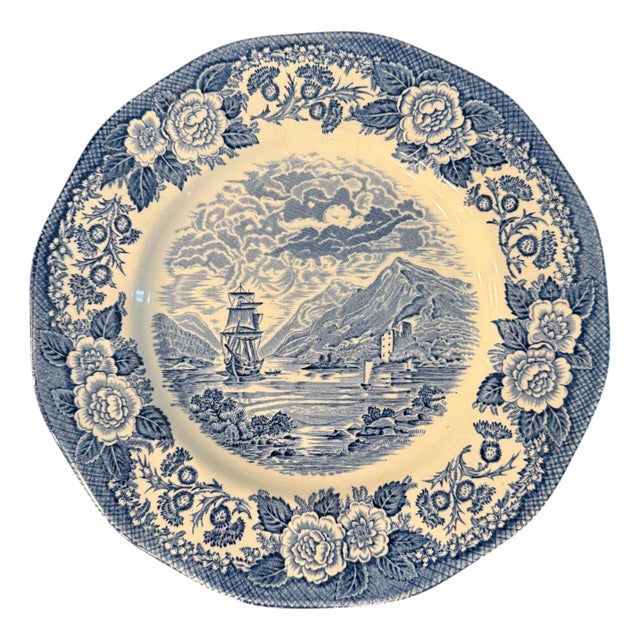 Mid 20th Century Royal Warwick Lochs of Scotland Blue & White Decorative Plate For Sale