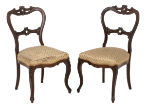 Victorian Silk Upholstered Walnut Side Chairs, 2
