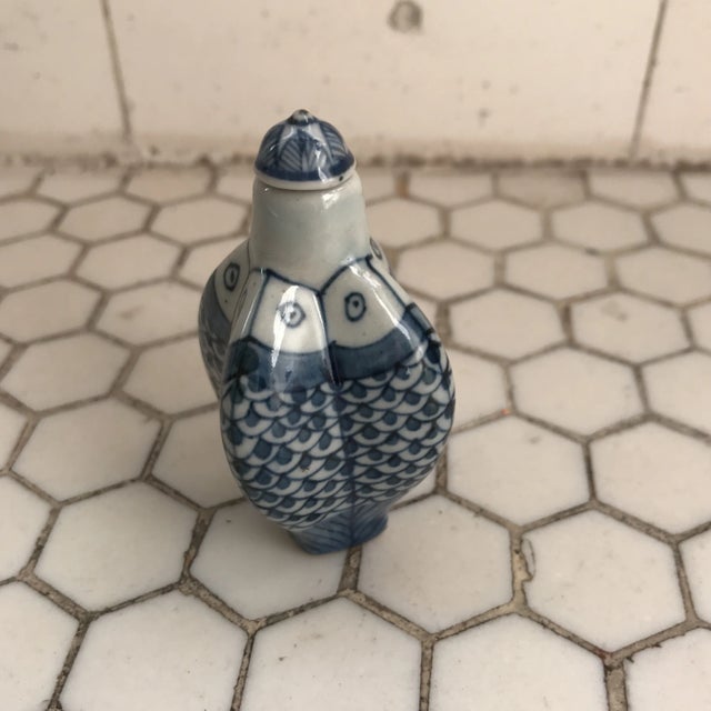Chinese Blue & White Porcelain Koi Fish Bottle For Sale - Image 9 of 11
