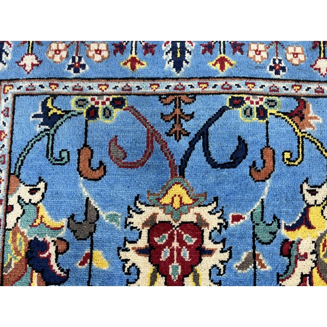 Blue Blue Floral Wool Rug With Botanical Border, 3'3" X 4'9" For Sale - Image 8 of 10