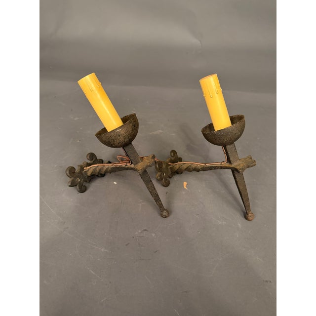 French 1890s French Iron Wall Sconces - Pair For Sale - Image 3 of 11