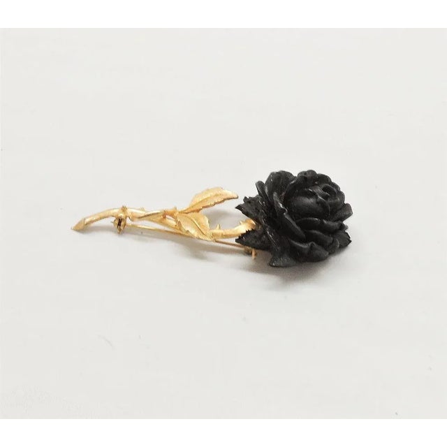 Metal Vintage Accessocraft Black Rose Brooch For Sale - Image 7 of 8