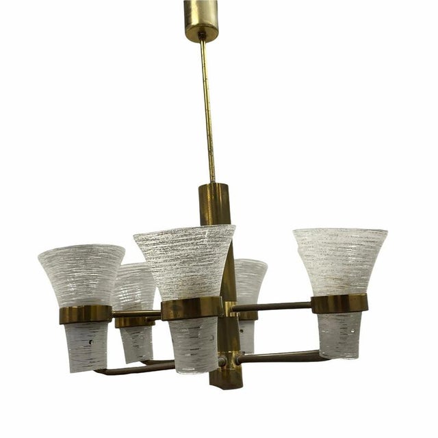 Italian Brass and Glass Chandelier in the style of Sciolari, 1960s For Sale - Image 9 of 10