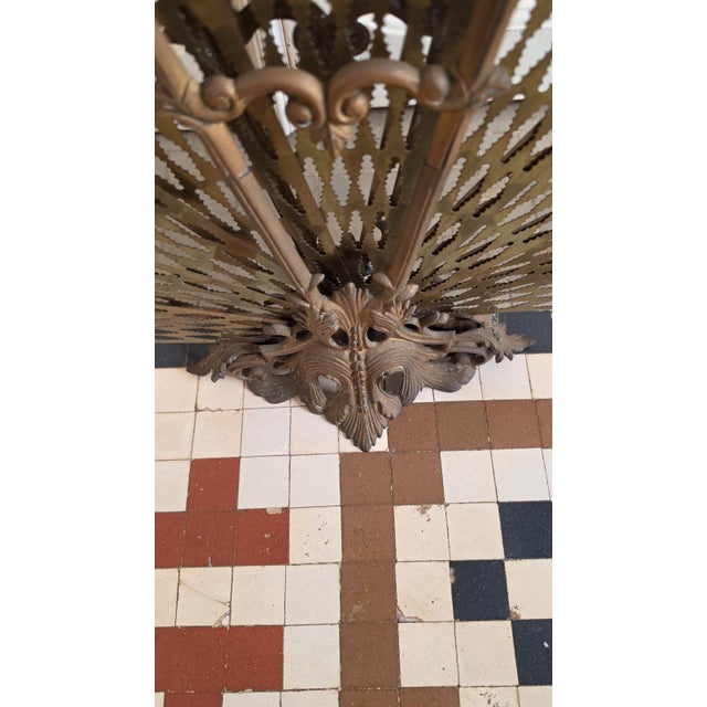 Antique Victorian Brass Fireplace Screen Ornate Folding Fan Peacock Fire Guard Hearth Screen Art Nouveau Home Decor For Sale - Image 14 of 15
