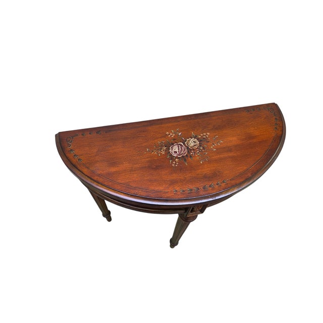 Ethan Allen 1990s Ethan Allen Tuscany Demilune Console Hall Table Server Neo Classical End Table For Sale - Image 4 of 13