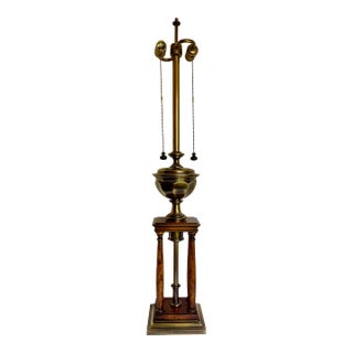 Vintage Stiffel Neoclassical Regency Brass and Wood Column Table Lamp For Sale