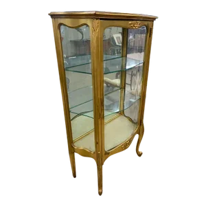 Louis XV Style Gilt Painted Fruitwood Vitrine Display Cabinet.