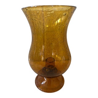 French Biot Mid Century Modern Amber Bubble Glass Hurricane Candle Holder / Photophore For Sale